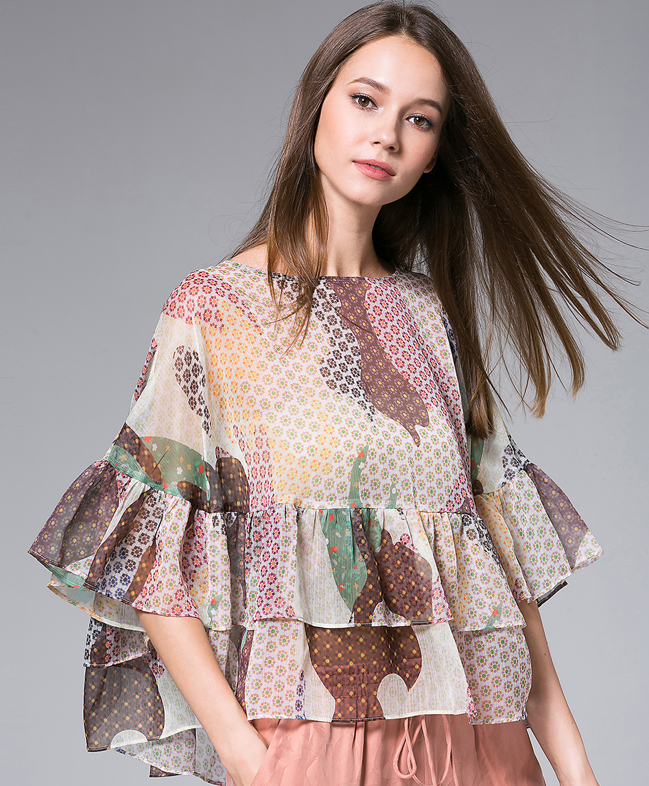 Tops - Flowers Printed silk organza  top